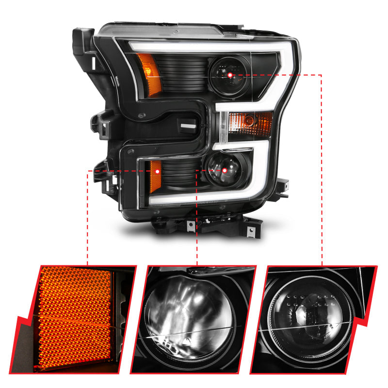 Anzo 2015-2016 Ford F-150 Projector Headlights w/ Plank Style Switchback Bl