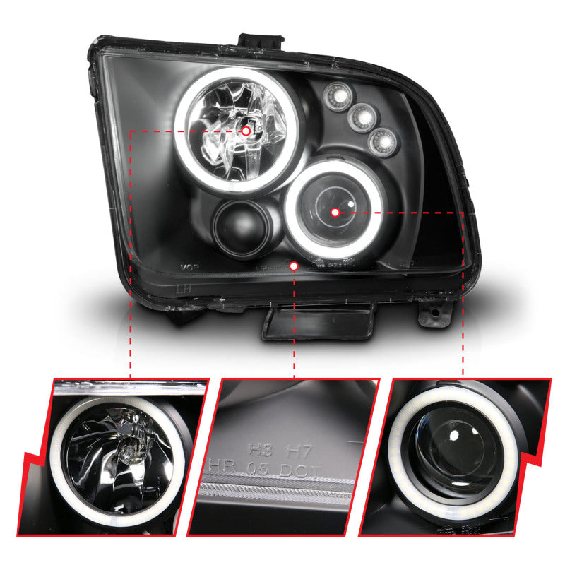 Anzo 2005-2009 Ford Mustang Projector Headlights w/ Halo Black