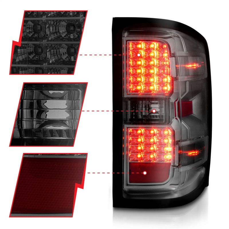 ANZO 15-19 Chevy Silverado 2500HD/3500HD (Halgn Only) LED Tail Lights w/Smoke Light Bar & Clear Lens 311426