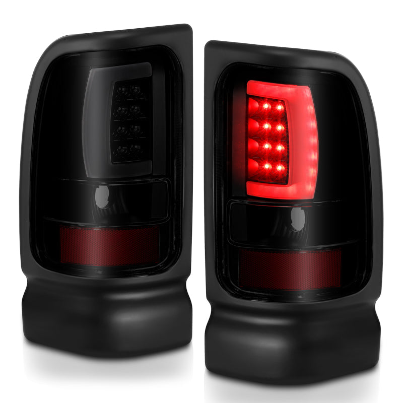 ANZO 1994-2001 Dodge Ram 1500 LED Taillights Plank Style Black w/Smoke Lens 311340