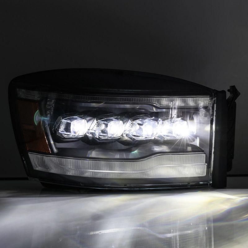 AlphaRex 06-08 Ram 1500HD NOVA LED Proj Headlights Plnk Style Alpha Blk w/Seq Signal/DRL/Amber LED 880538 *Discontinued