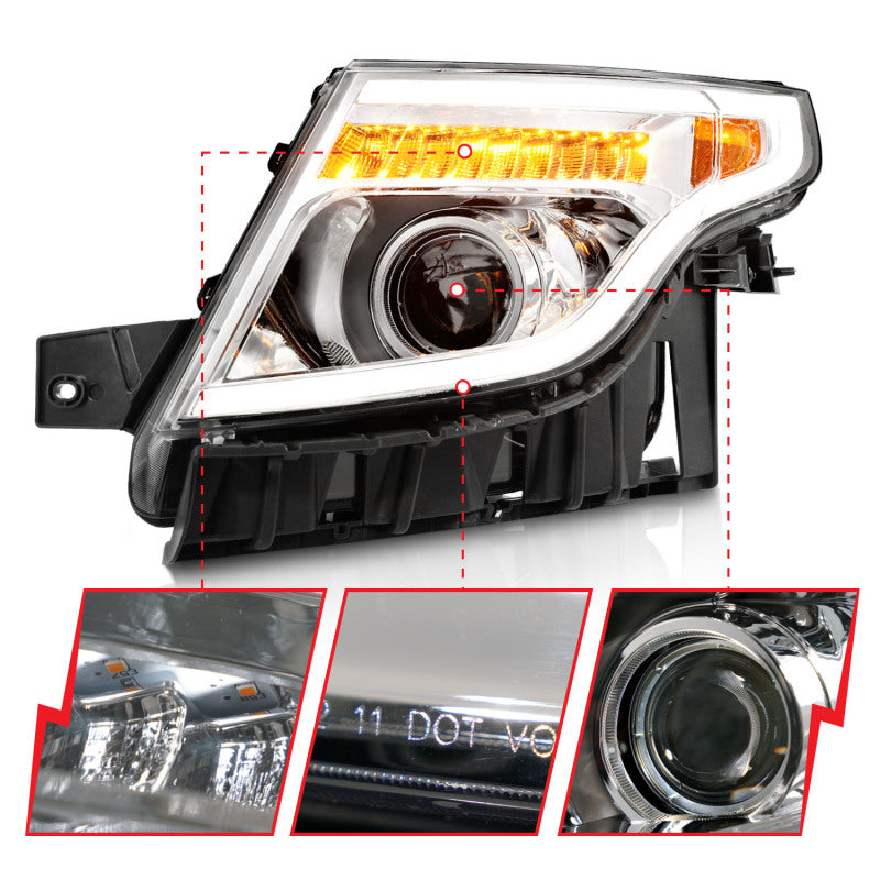 ANZO 11-15 Ford Explorer Projector Headlights w/ Light Bar Chrome Housing w/ Amber light 111576