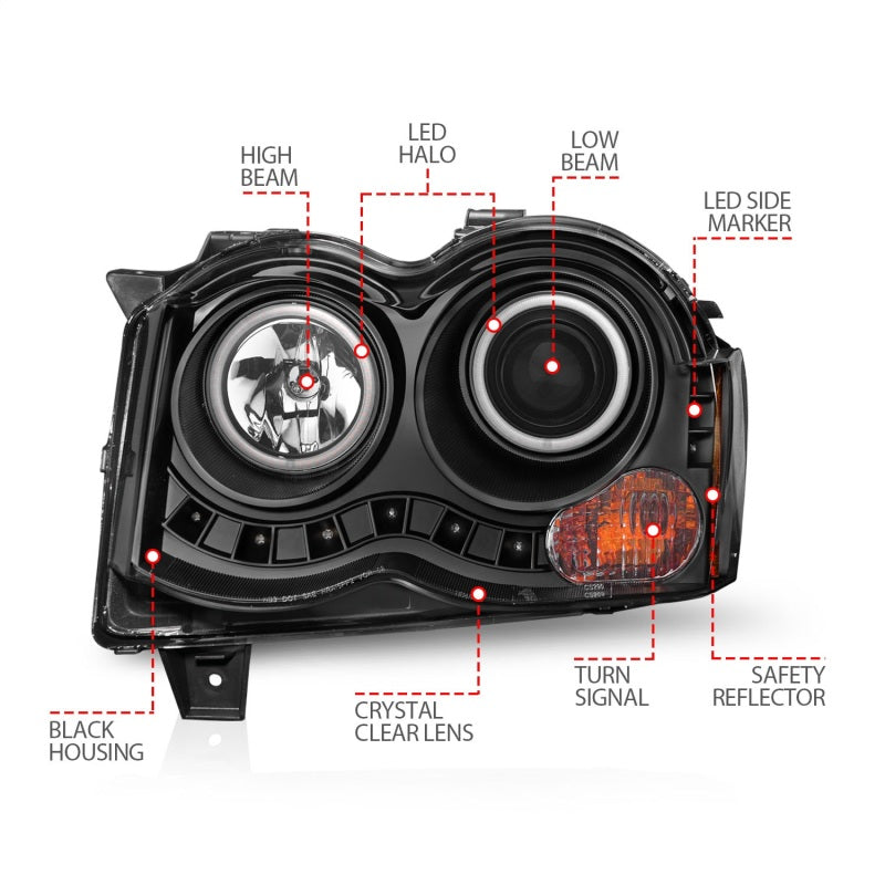 Anzo 2008-2010 Jeep Grand Cherokee Projector Headlights w/ Halo Black CCFL