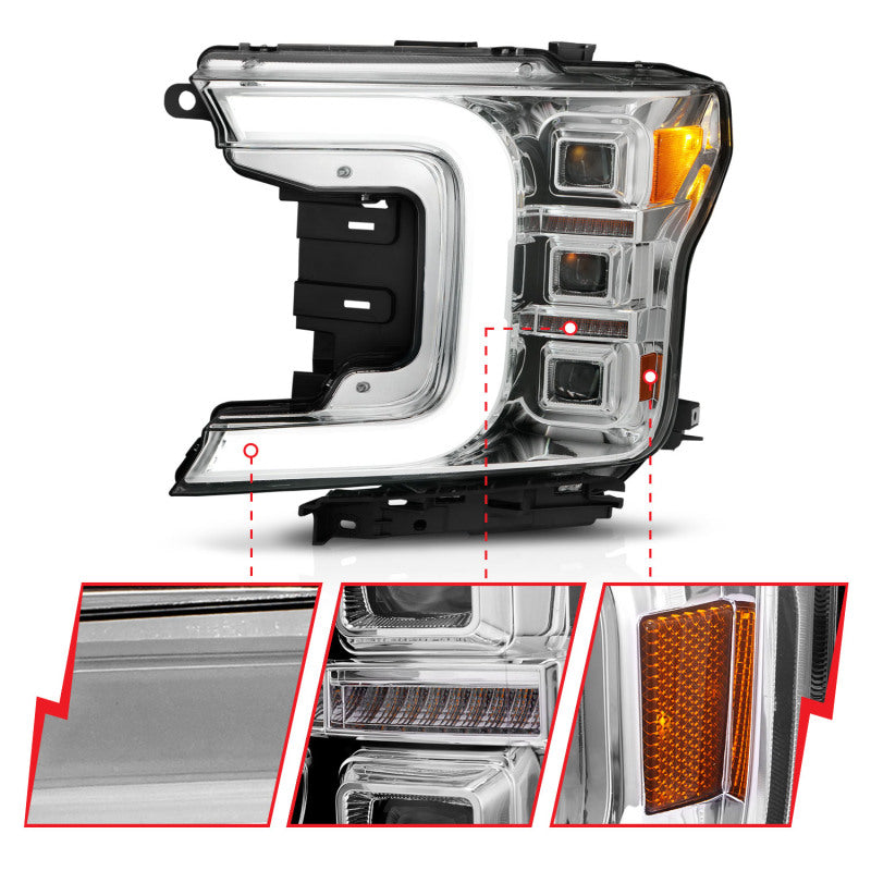 Anzo 18-20 Ford F-150 Full Led Projector Light Bar Style Headlights - Chrome Amber 111521