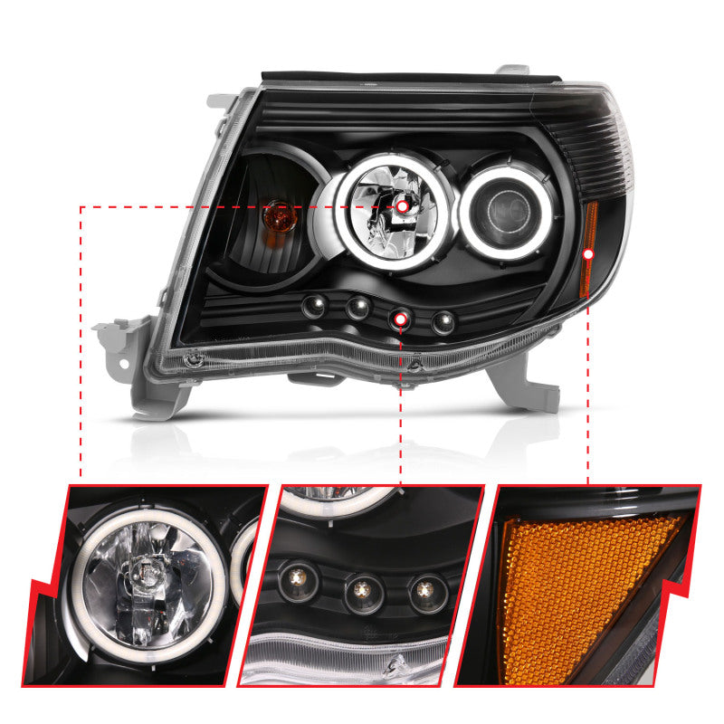 Anzo 2005-2011 Toyota Tacoma Projector Headlights w/ Halo Black