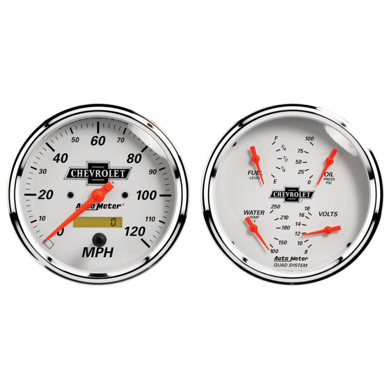 AutoMeter Gauge Kit 2 Pc. Quad & Speedometer 5in. Chevrolet Heritage Bowtie 1303-00408