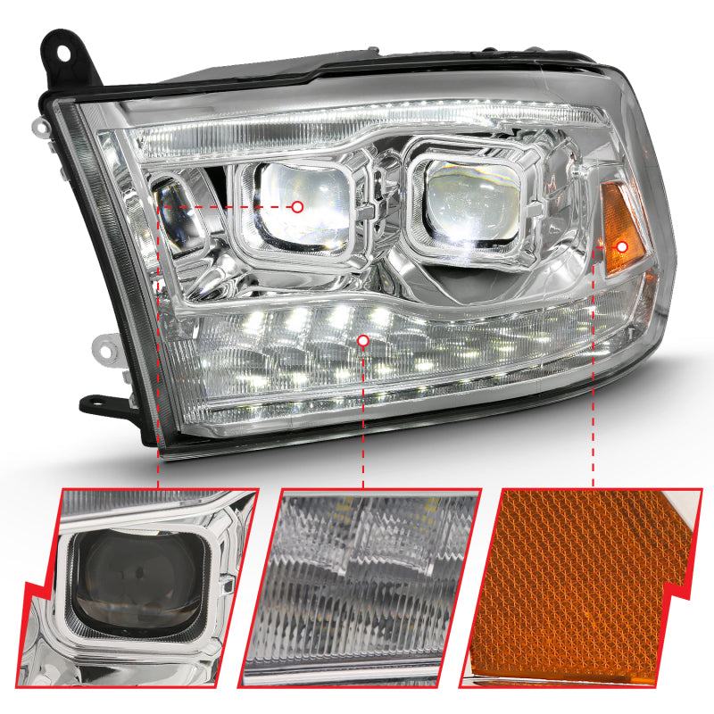 ANZO 2009-2018 Dodge Ram 1500 Led Projector Plank Style Switchback H.L Halo Chrome Amber (OE Style) 111465