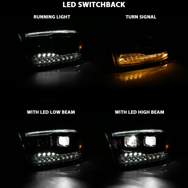 ANZO 16-18 Chevrolet Silverado 1500 LED Projector Headlights w/Plank Style Switchback Chrome w/Amber 111421