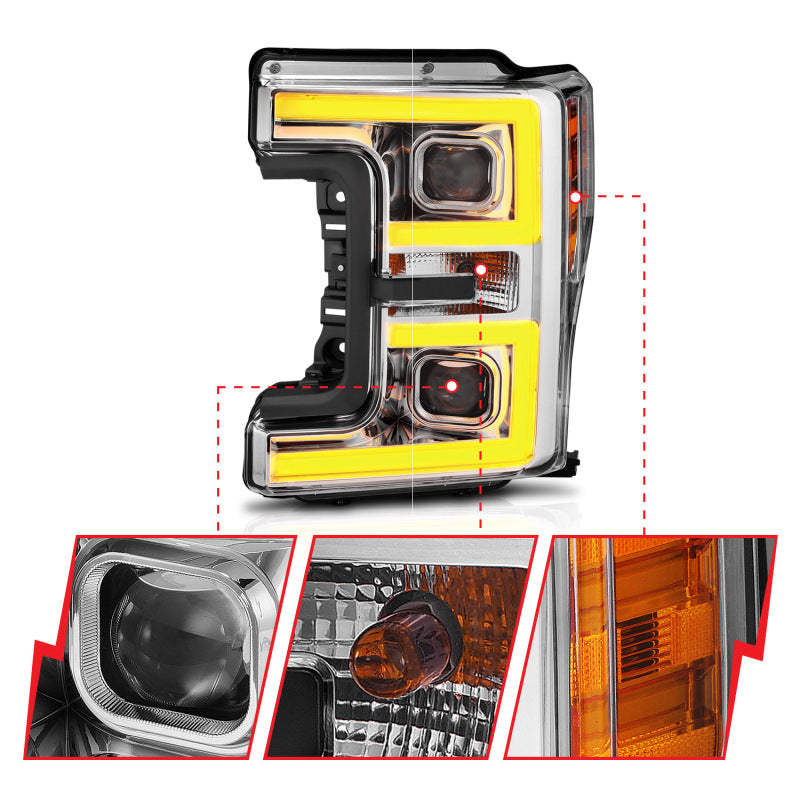 Anzo Projector Plank Style Switchback Headlight Chrome / Amber 17-18 Ford