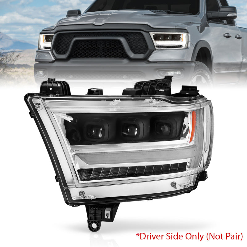 ANZO 19-20 Dodge Ram 1500 Tradesman LED Projector Headlights Plank Style w/Sequential Black (Driver) 111495-L