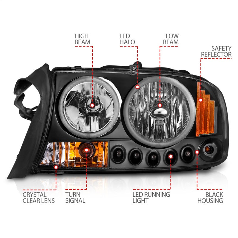 Anzo 1997-2004 Dodge Dakota Crystal Headlights Black 1pc