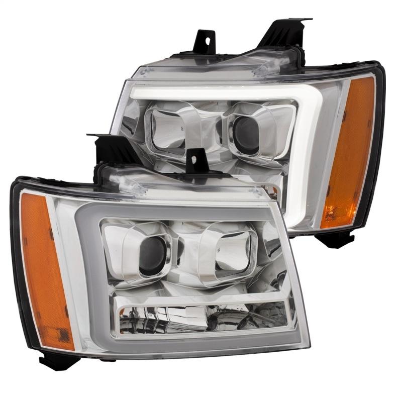 ANZO 07-14 Chevy Tahoe Projector Headlights w/ Plank Style Design Chrome w/ Amber 111403