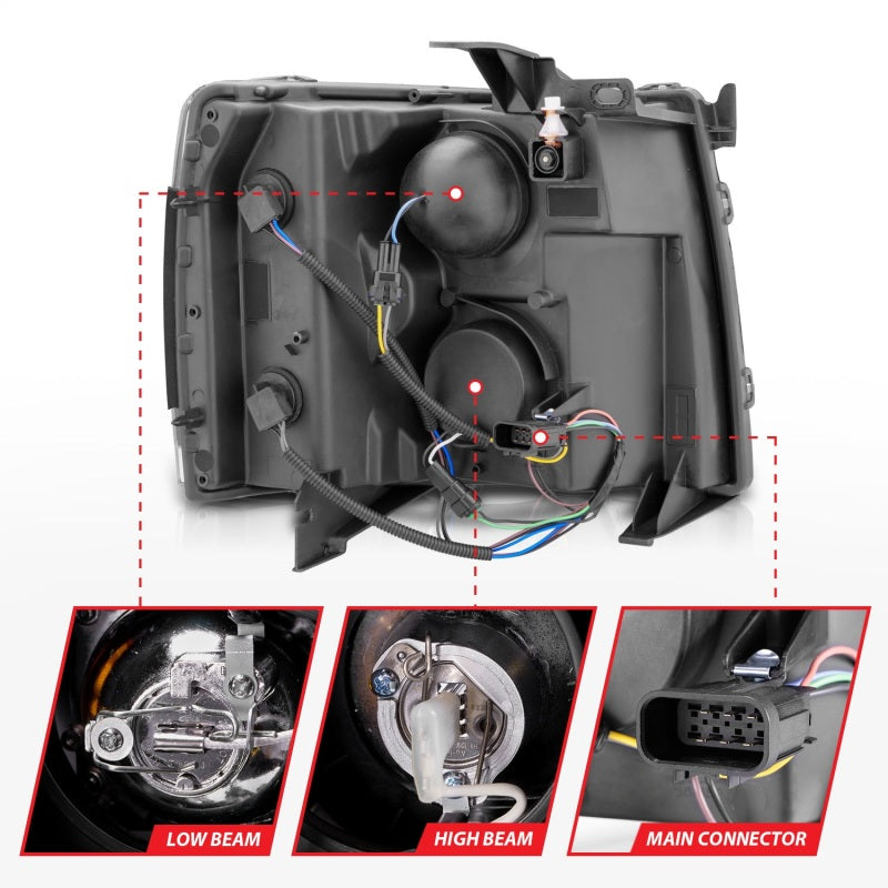 Anzo 2007-2013 Chevrolet Silverado 1500 Projector Headlights w/ Halo Black