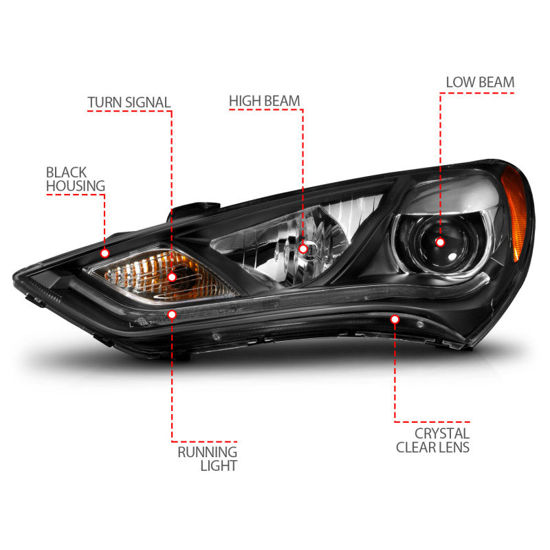 Anzo 2013-2015 Hyundai Genesis Projector Headlights w/ Plank Style Design B