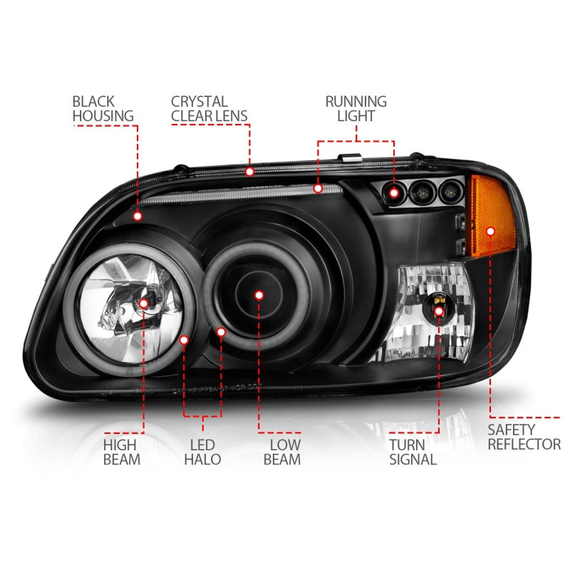 Anzo 1995-2001 Ford Explorer Projector Headlights w/ Halo Black 1 pc