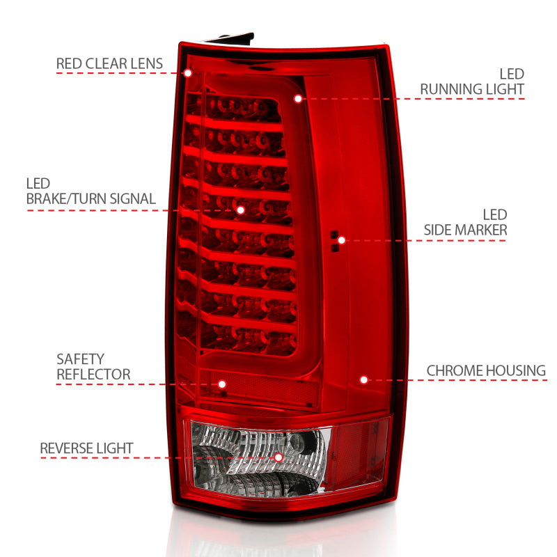 ANZO 2007-2014 Chevy Tahoe LED Taillight Plank Style Chrome With Red/Clear Lens 311323