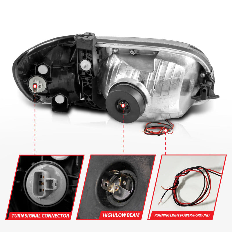 ANZO 00-04 Toyota Tundra (Fits Reg/Acc Cab Only) Crystal Headlights w/Light Bar Black w/Corner Light 111579