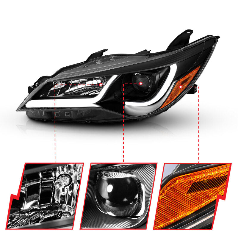 Anzo Projector Headlights W/ Plank Style Design Black w/Amber 15-16 Toyota