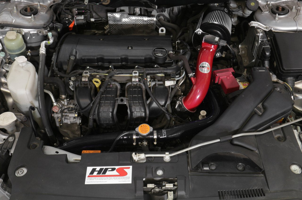 HPS Performance Shortram Air Intake Kit 2008-2014 Mitsubishi Lancer 2.0L 2.4L Non Turbo, Includes Heat Shield, Red