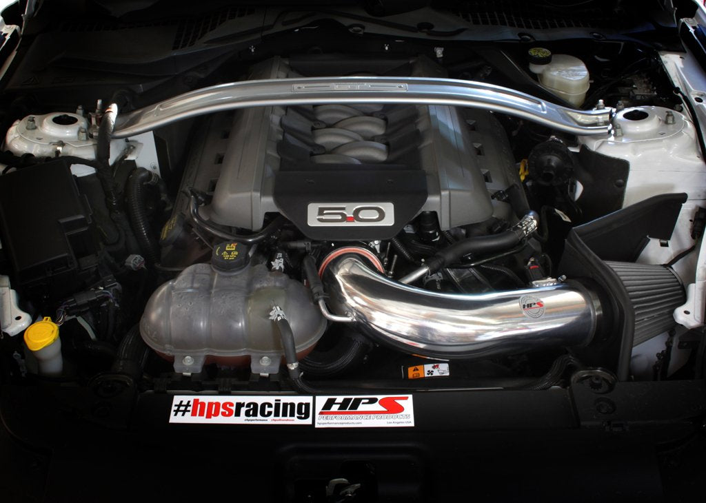 HPS Shortram Air Intake Kit 2015-2017 Ford Mustang GT V8 5.0L, Includes Heat Shield, Red