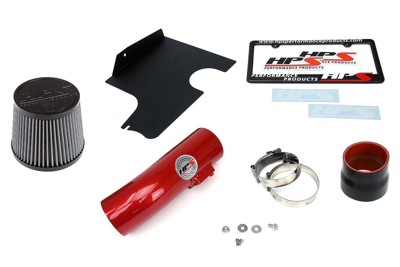 HPS Shortram Air Intake Kit 2008-2014 Subaru WRX STI 2.5L Turbo, Includes Heat Shield, Red