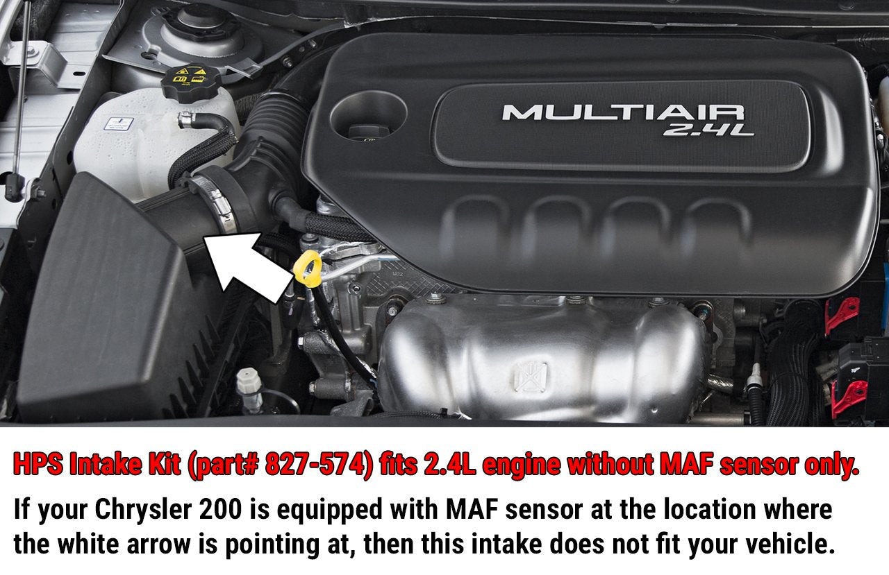HPS Shortram Air Intake Kit 2015-2017 Chrysler 200 2.4L without MAF sensor, Includes Heat Shield, Black