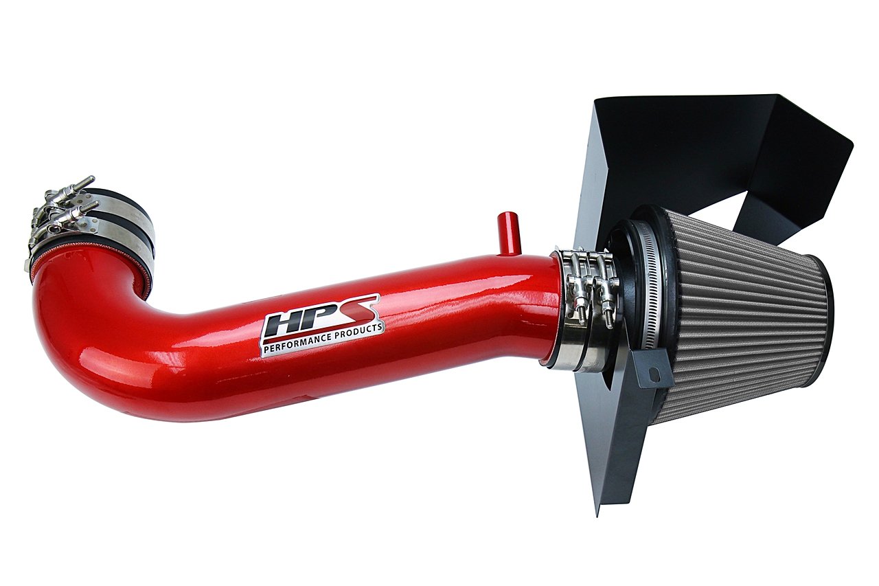 HPS Shortram Air Intake Kit 2011-2017 Dodge Challenger 5.7L V8 except Shaker Hood, Includes Heat Shield, Red