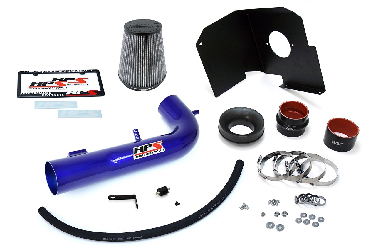 HPS Shortram Air Intake Kit 2014-2018 GMC Sierra 1500 5.3L V8, Includes Heat Shield, Blue