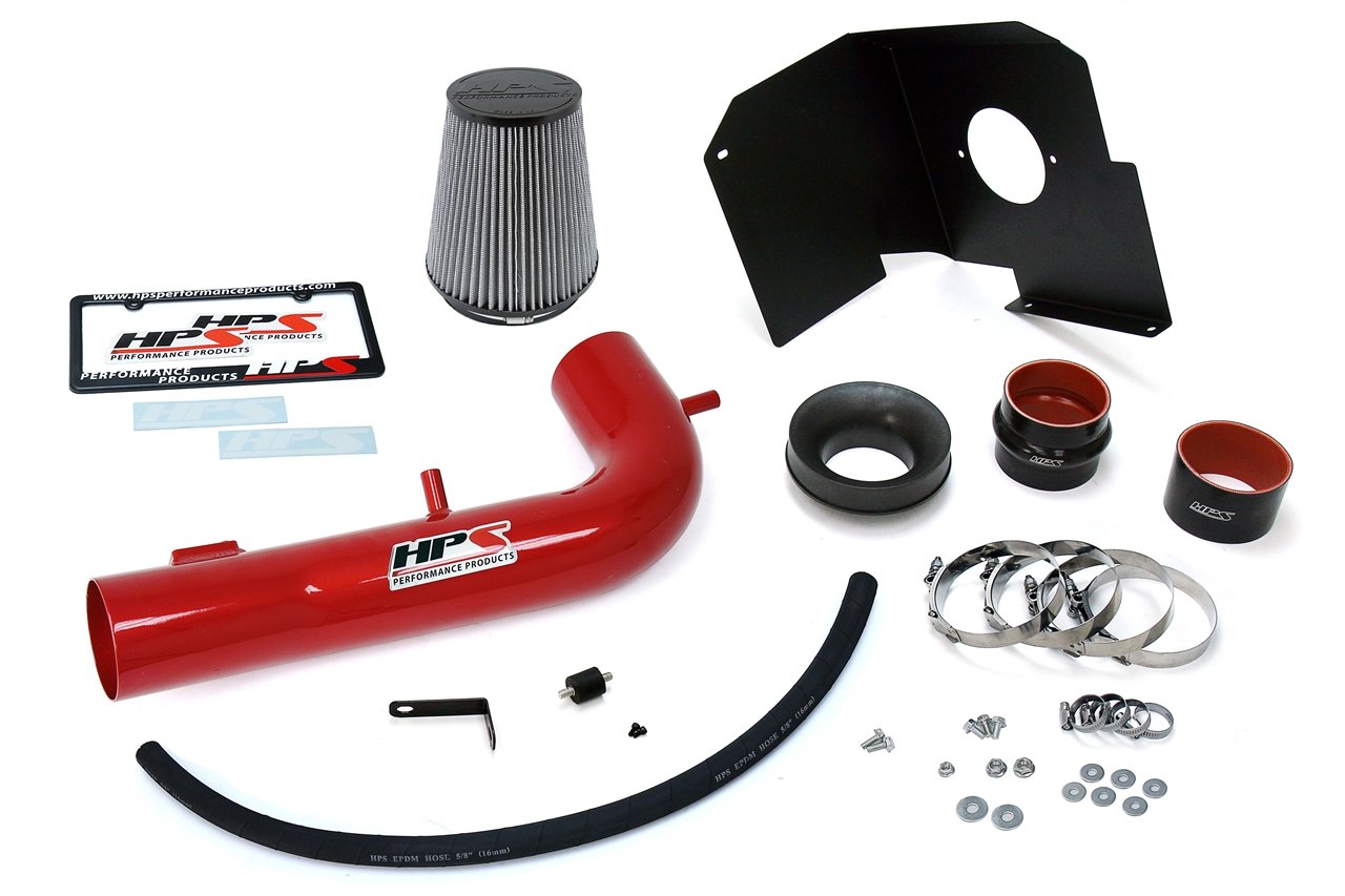 HPS Shortram Air Intake Kit 2014-2018 GMC Sierra 1500 5.3L V8, Includes Heat Shield, Red
