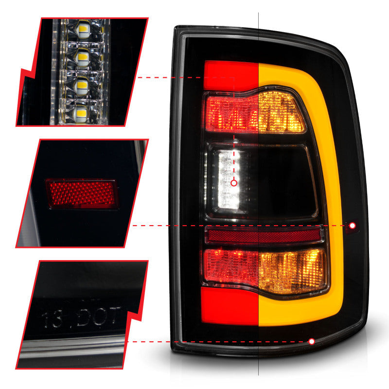 ANZO 09-18 Dodge Ram 1500 Sequential LED Taillights Smoke Black w/Switchback Amber Signal 311472