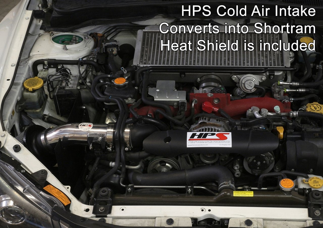 HPS Cold Air Intake Kit 2008-2014 Subaru WRX 2.5L Turbo, Converts to Shortram, Polish