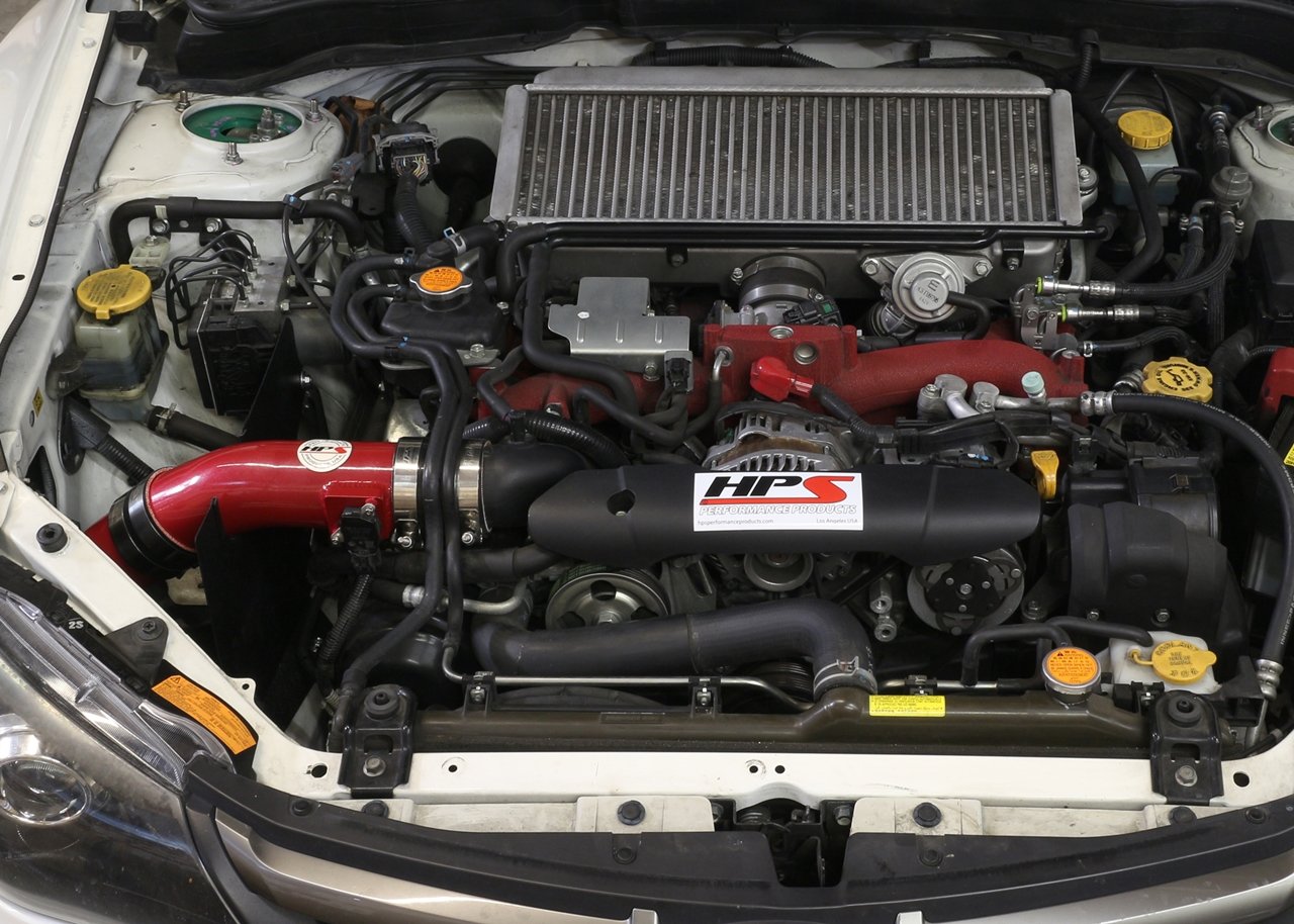 HPS Cold Air Intake Kit 2008-2014 Subaru WRX STI 2.5L Turbo, Converts to Shortram, Red