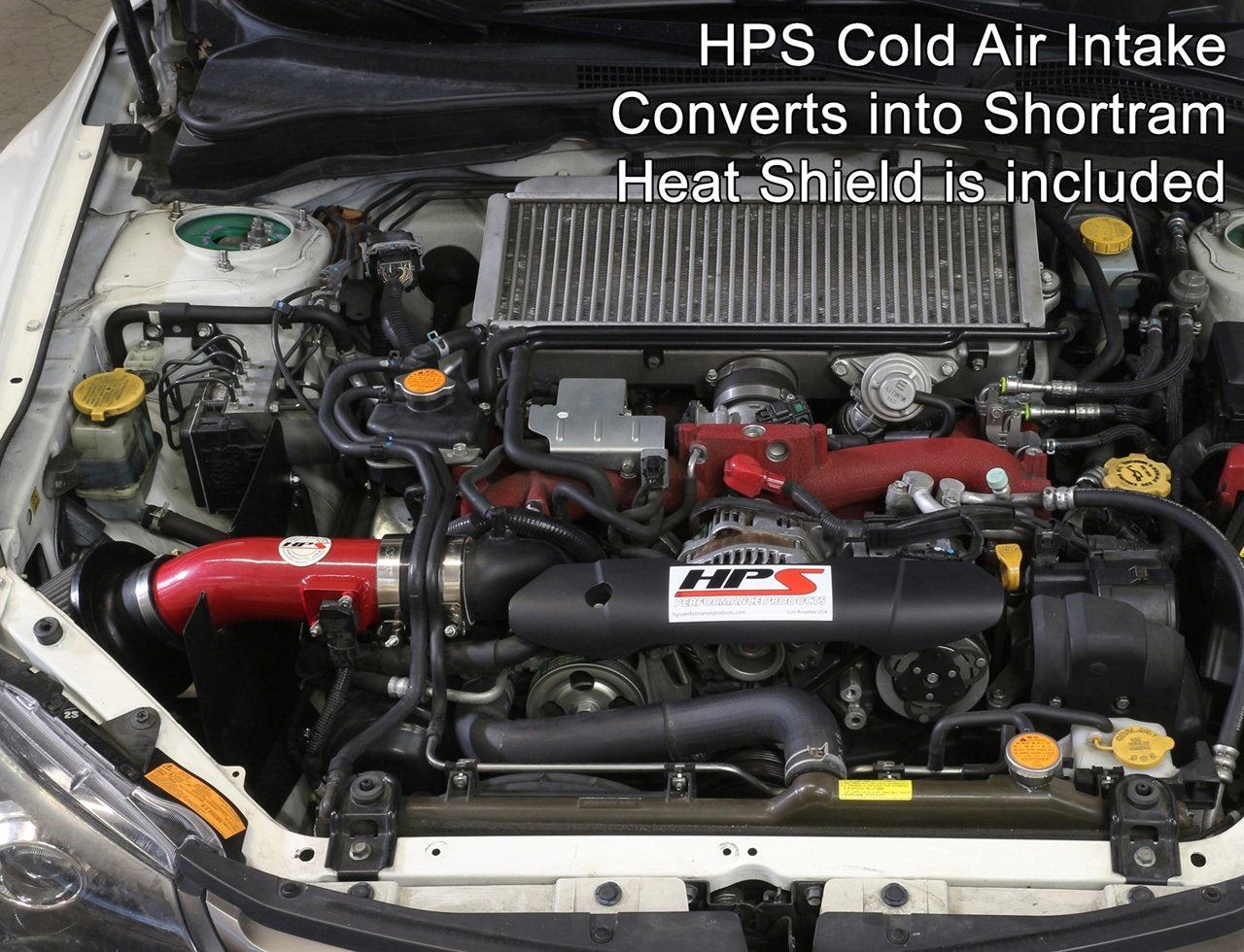 HPS Cold Air Intake Kit 2008-2014 Subaru WRX 2.5L Turbo, Converts to Shortram, Red