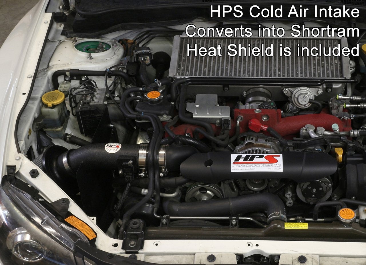 HPS Cold Air Intake Kit 2008-2014 Subaru WRX STI 2.5L Turbo, Converts to Shortram, Black