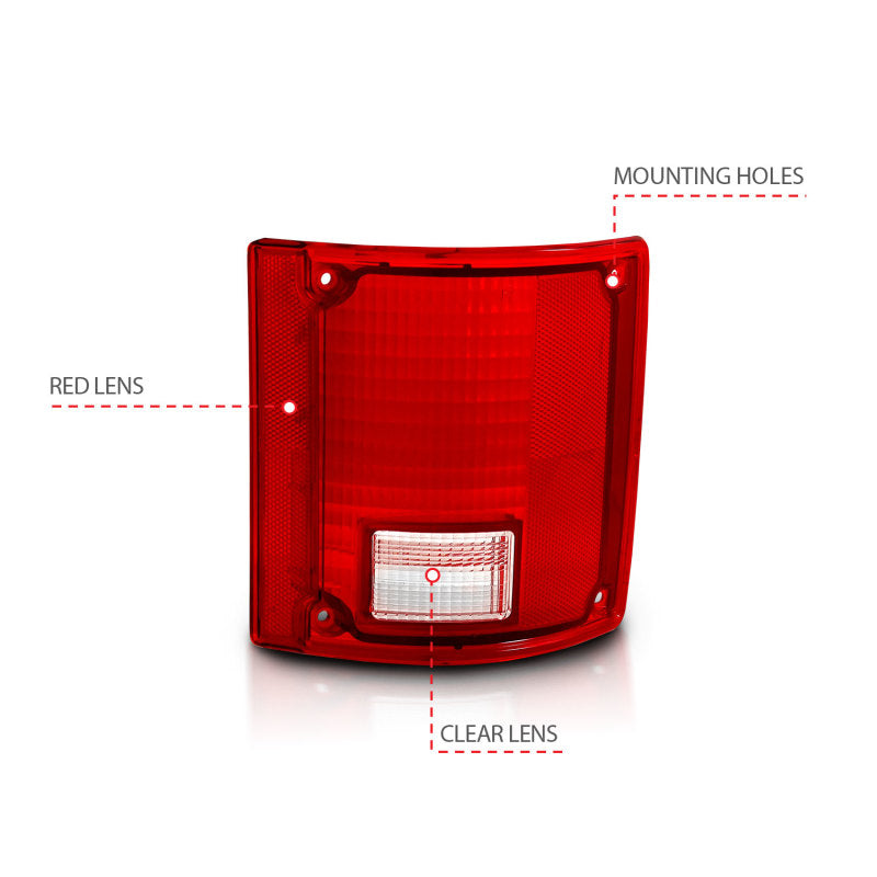 ANZO 1978-1991 Chevy Blazer Taillight Red/Clear Lens w/o Chrome Trim Fleetside (OE Replacement) 311317