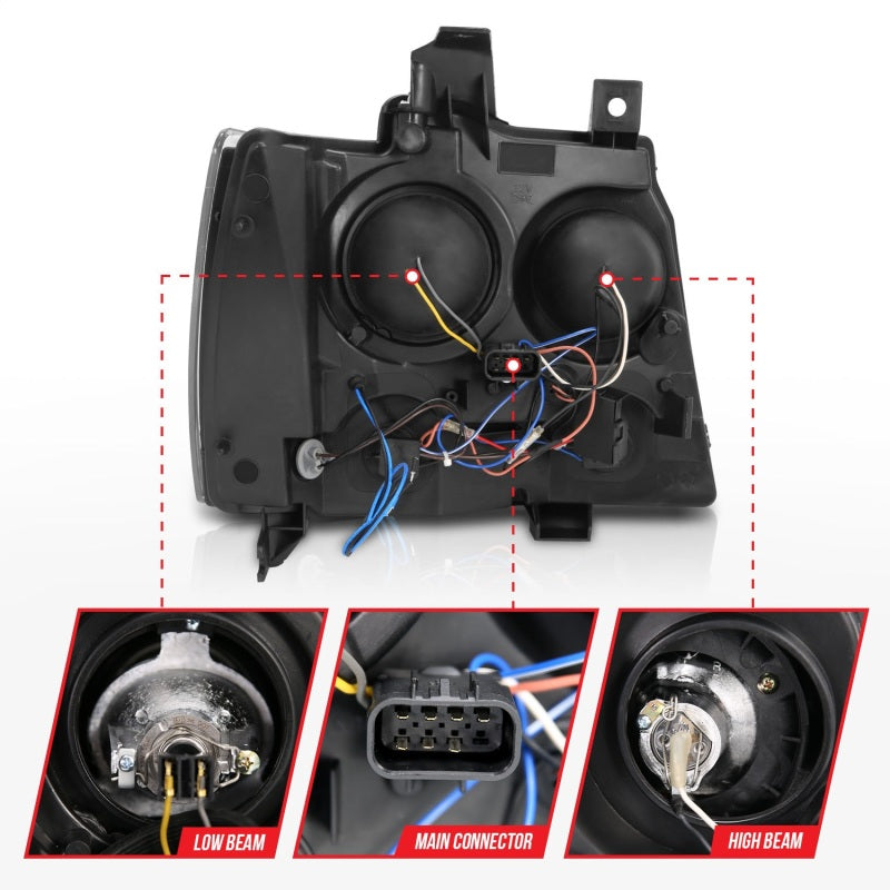 Anzo 2007-2013 Chevrolet Avalanche Projector Headlights w/ Halo Black(CCFL)