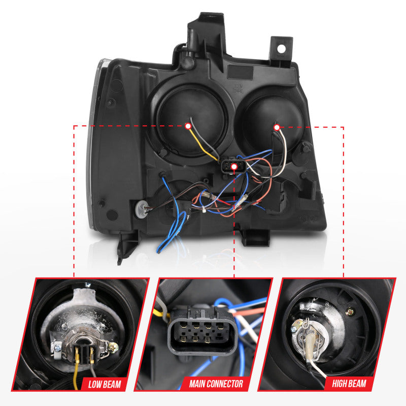Anzo 2007-2013 Chevrolet Avalanche Projector Headlights w/ Halo Black(CCFL)