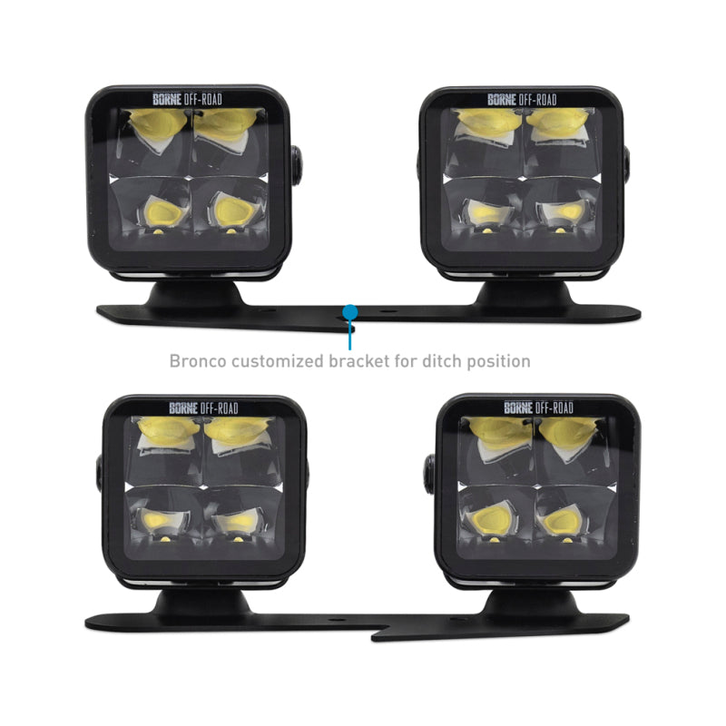 Borne Off-Road 21+ Bronco Light Pods 4pc Ditch 3x3 Spot Upfit BNLT-BR-21-DT4SU