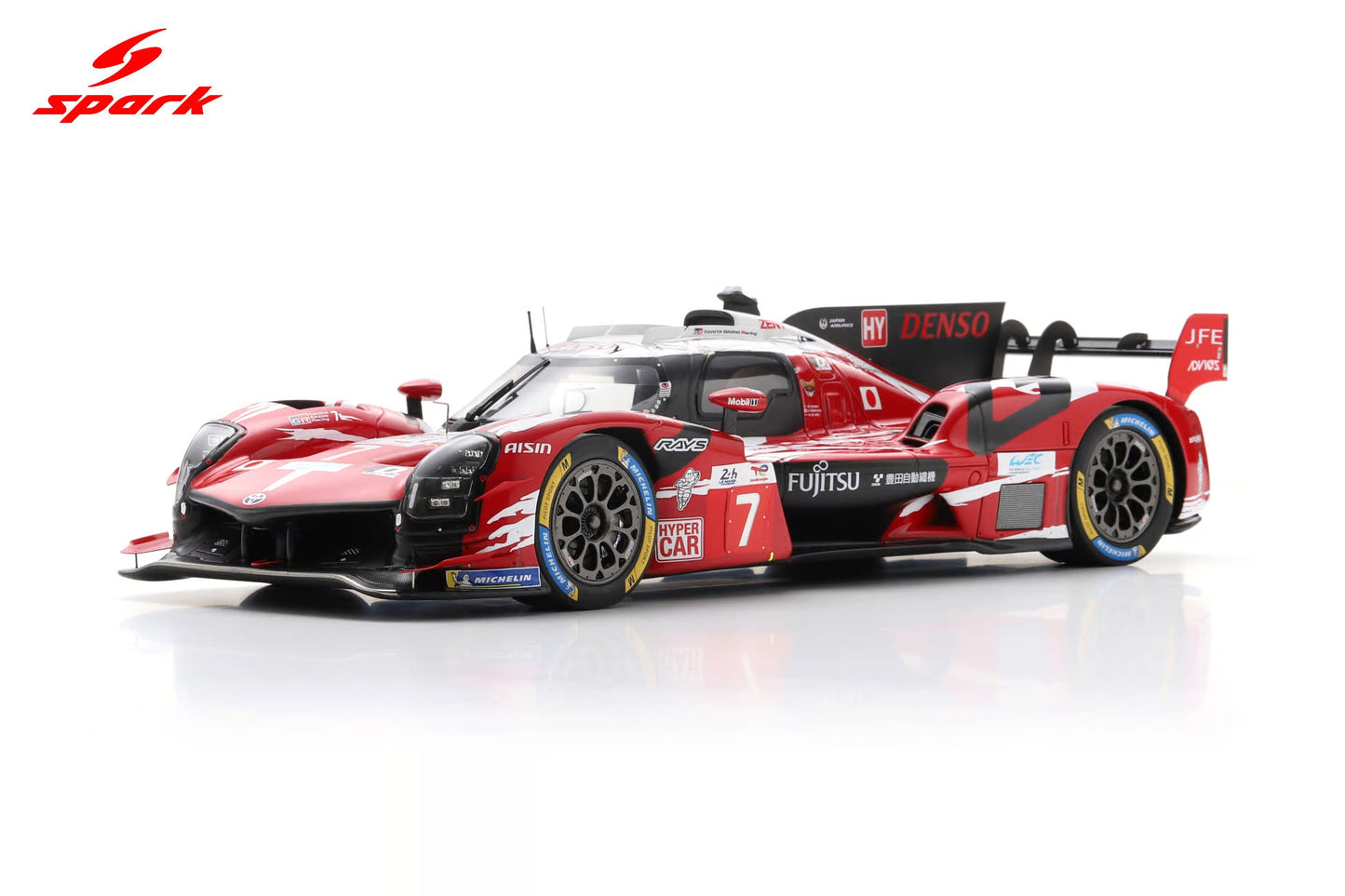 Spark Model Toyota GR010 Hybrid LMDh Team Toyota Gazoo Racing #7 WEC 24hrs Le Mans 2025 Red 1:18 WITH DISPLAY