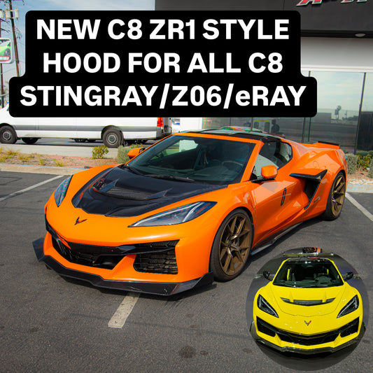 C8 ZR1 Replica Hood | 2020+ Corvette C8 ZR1 Style Hood (Double Sided Carbon Fiber 2pc Hood For Stingray/Z06/E-Ray)