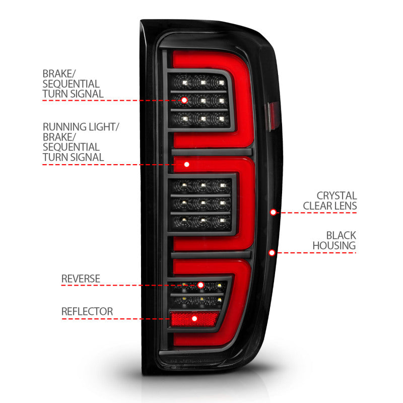 ANZO 19-23 GMC Sierra 1500/2500HD/3500HD Black Replacement Full LED Bar Tail Light 311459