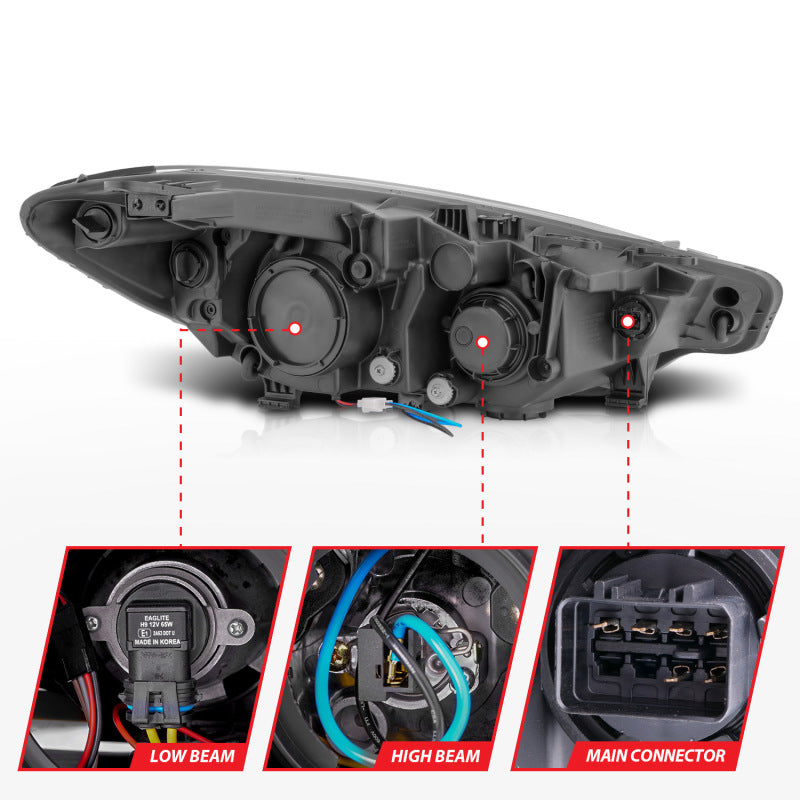 ANZO 2014-2016 Kia Forte Projector Headlights w/ Light Bar Chrome Housing 121561