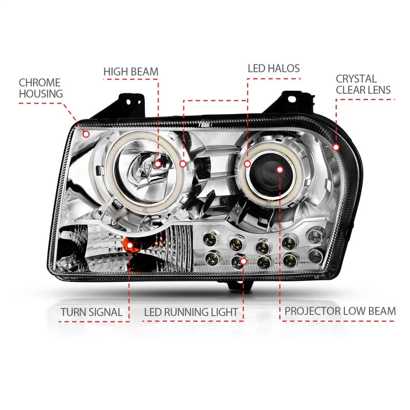 Anzo 2005-2010 Chrysler 300 Projector Headlights w/ Halo Chrome
