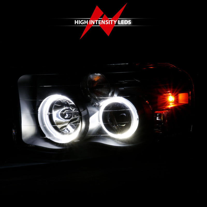 ANZO 2002-2005 Dodge Ram 1500 Projector Headlights w/ Halo Black Clear Amber 111490