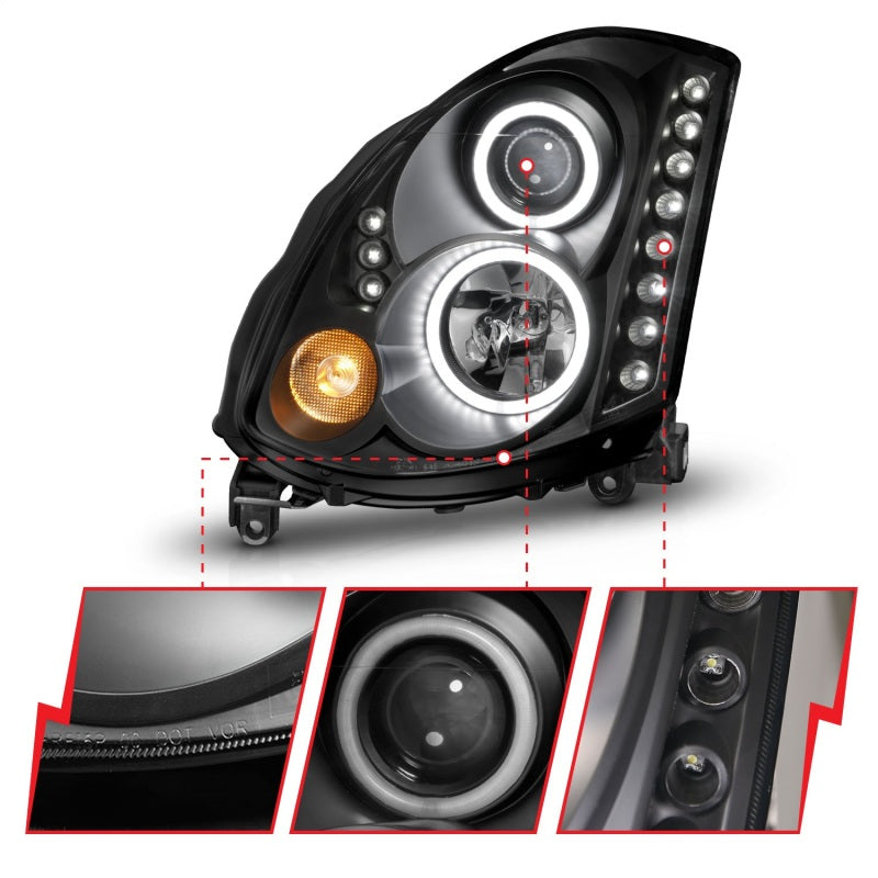 Anzo 2003-2007 Infiniti G35 Projector Headlights w/ Halo Black (CCFL) (HID