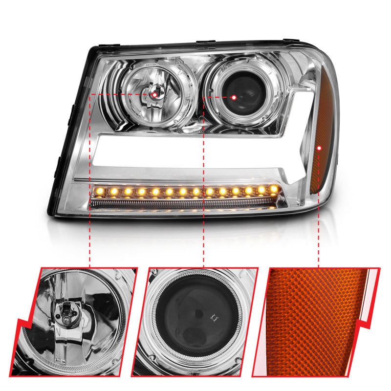 ANZO 2006-2009 Chevrolet Trailblazer Projector Headlights w/ Plank Style Design Chrome w/ Amber 111391