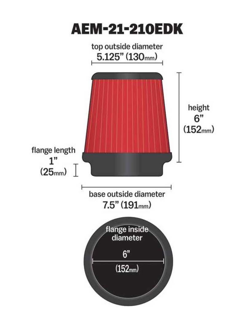 AEM Induction AEM Dryflow 6in. X 6in. Round Tapered Air Filter 21-210EDK