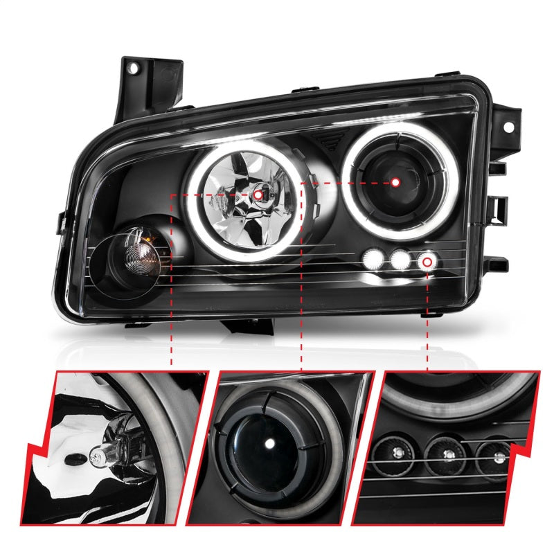 Anzo 2006-2010 Dodge Charger Projector Headlights w/ Halo Chrome (CCFL)