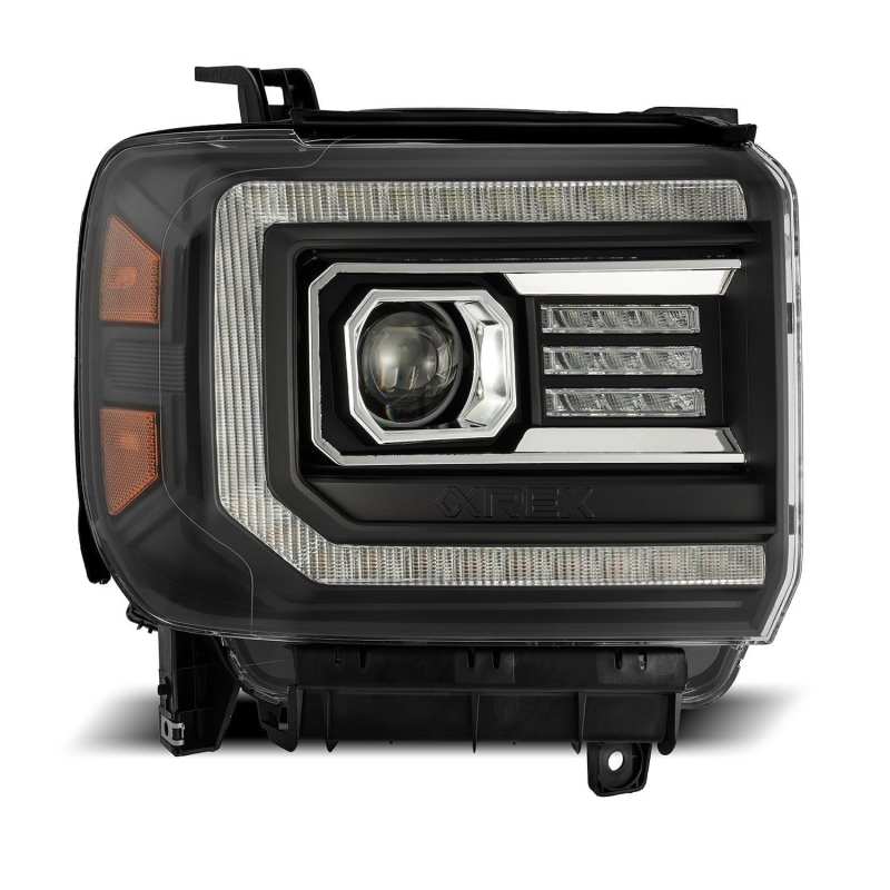 AlphaRex 14-18 GMC Sierra LUXX LED Proj Headlights Plank Style Black w/Activ Light/Seq Signal/DRL 880615 *Discontinued