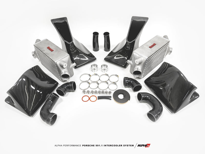 AMS Performance 13-15 Porsche 911 Turbo/Turbo S (991.1) Alpha Intercooler Kit w/Carbon Fiber Shrouds ALP.23.09.0001-1